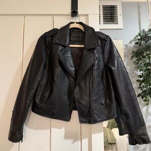 Blank NYC Black Leather Jacket with Star Accents